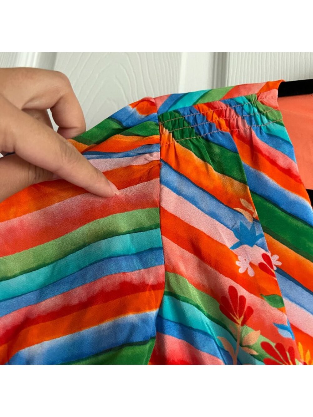Saloni Lea Orange Red Blue Green Striped Short Sleeve Maxi Dress Women's Size 4 - Picture 8 of 13